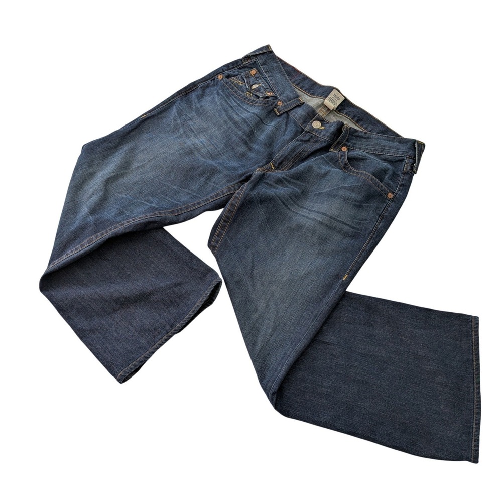 VTG True Religion Mens Billy Bootcut Jeans 38x20 Dark Wash Flap Pocket Made USA